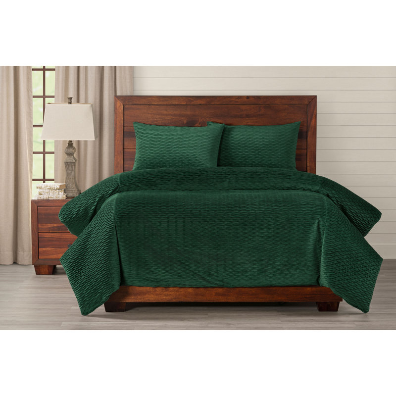 Smithsonian Pleated Velvet Emerald Green Duvet Cover Set Wayfair